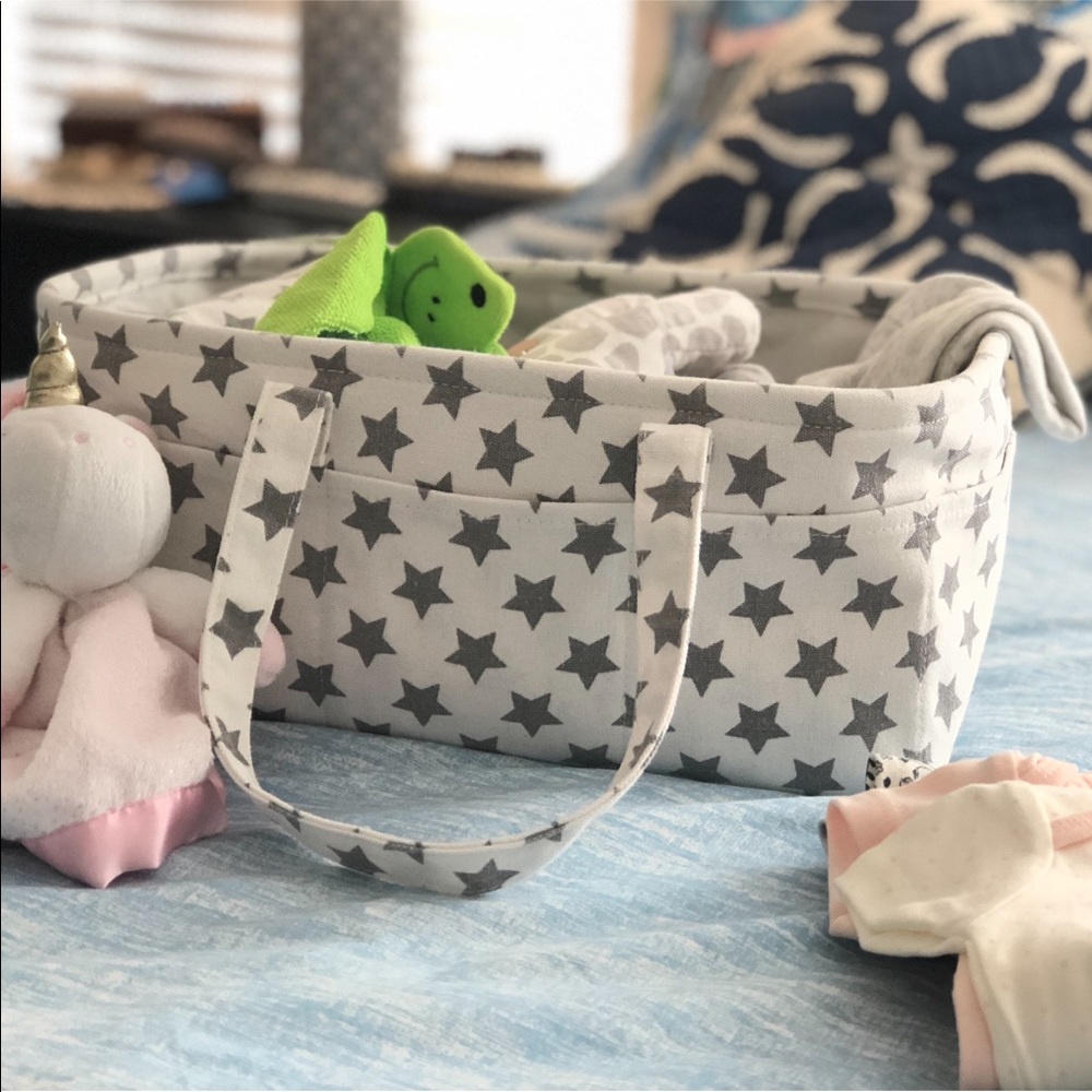 COPY - Home Personal Organizer or Diaper Bag White With Grey Stars Removable Di…